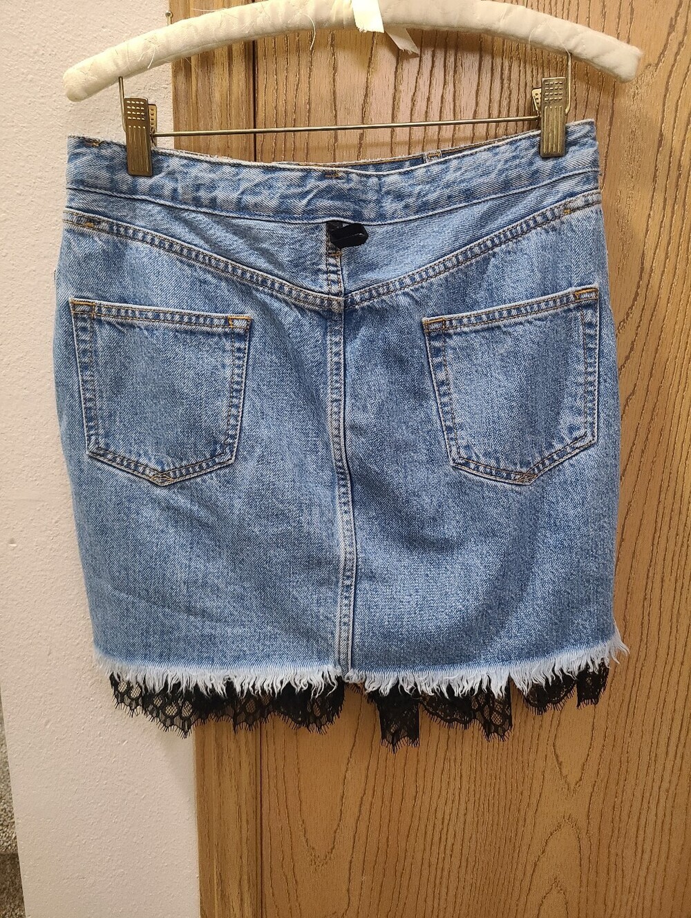 Unravel Project Ben Taverniti Lace Inside Out Frayed Hem Denim Mini Skirt - Picture 6 of 7